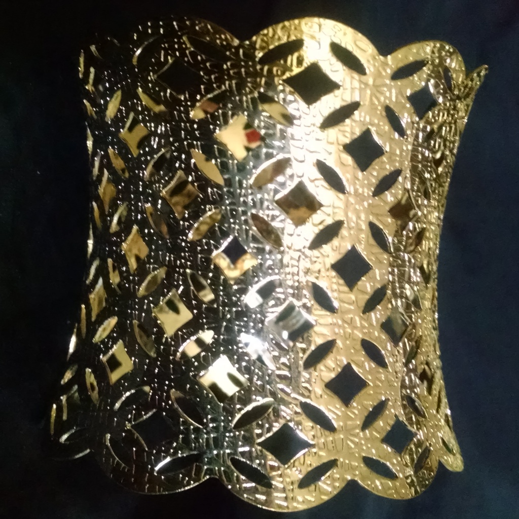 Gold Shiny Filigree Cut-Out Wide Cuff Bracelet